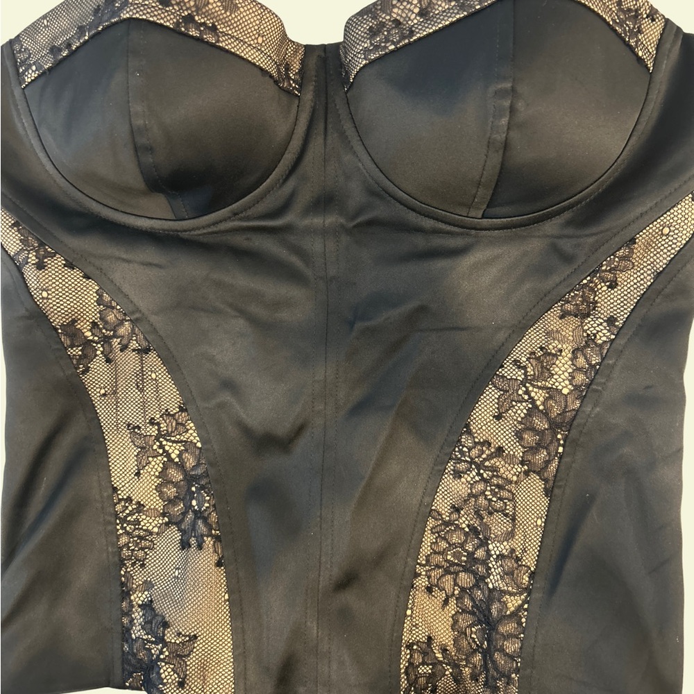 Marciano Black Lace-Panel Bustier Corset Top - Women Intimates